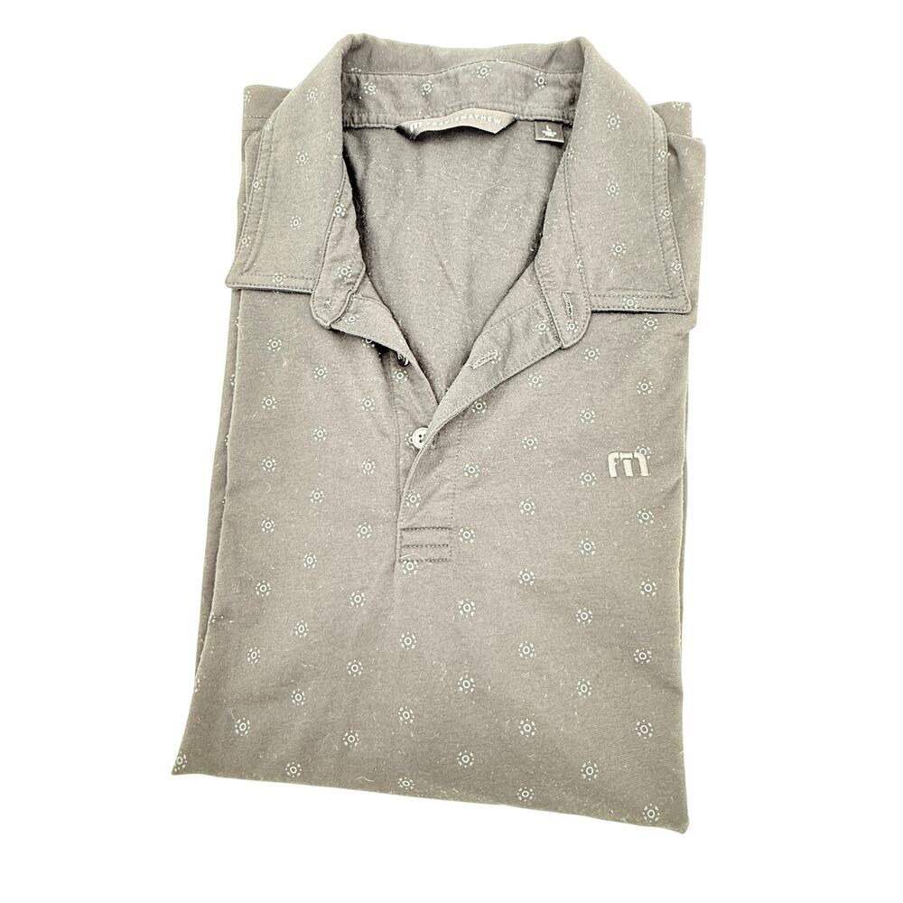 TravisMathew Men's Large Black Geometric Print Polo Shirt